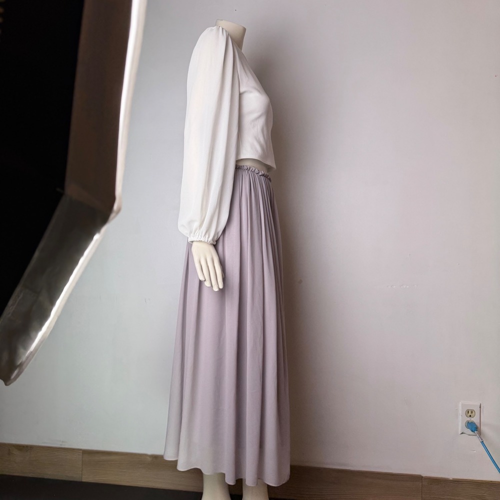 ebase princess Chiffon Maxi Skirt Ruffle Waist Lavender Grey Balletcore Boho S - Picture 11 of 13